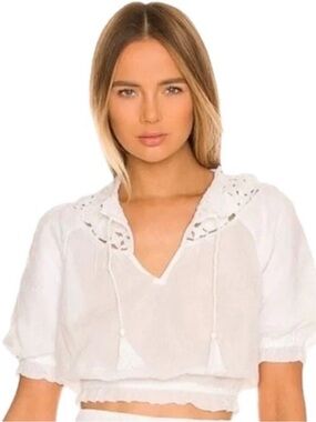 Saylor Zabrina Cropped White Cotton Top NWOT